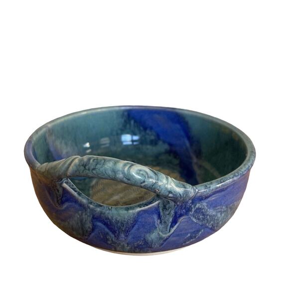 DECORATIVE ARTIST HAND-CRAFTED SIGNED CLAY POTTERY ARTS CRAFT OCEAN BLUE SWIRL - Picture 3 of 7